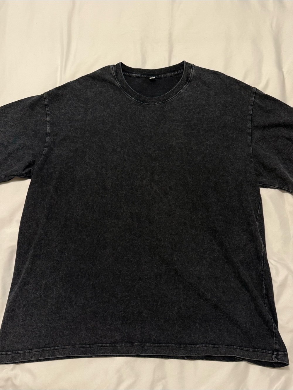 100% Cotton Black Mineral-Wash Crewneck T-Shirt
